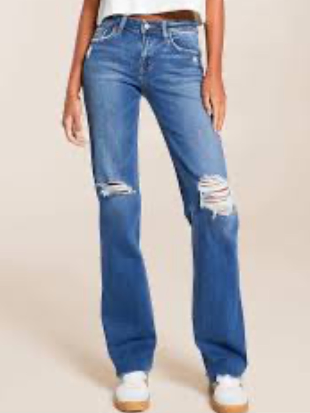 Vervet Evie Distressed Raw Hem Blue Denim Jeans